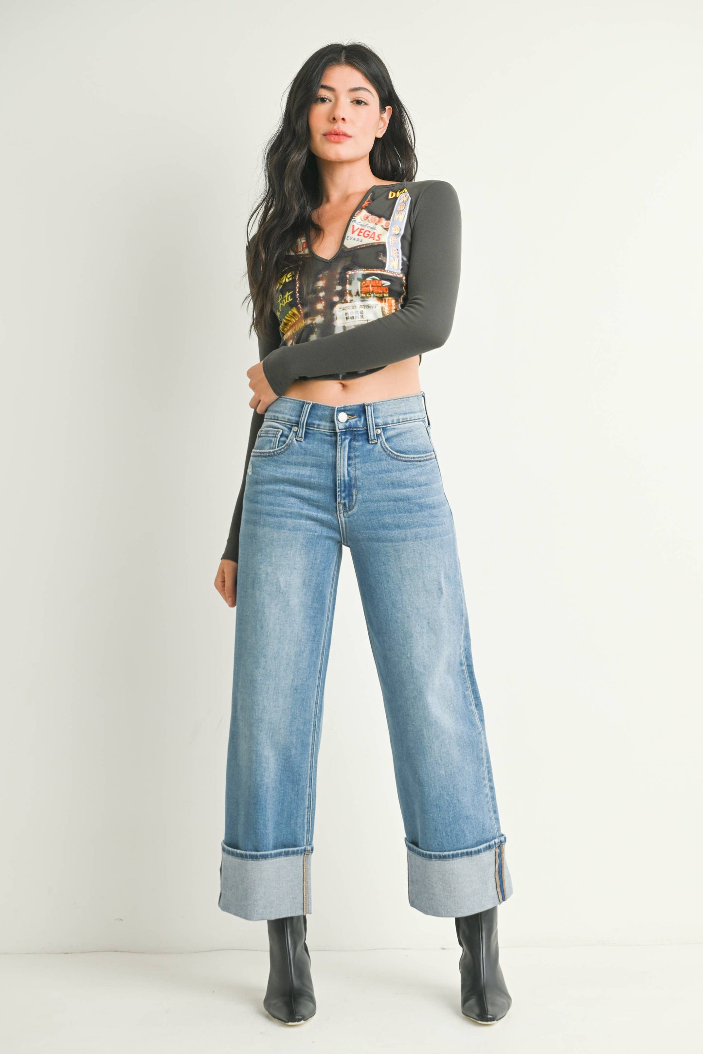 JBD - DP847 - MD - Petite Cuffed Slim Wide