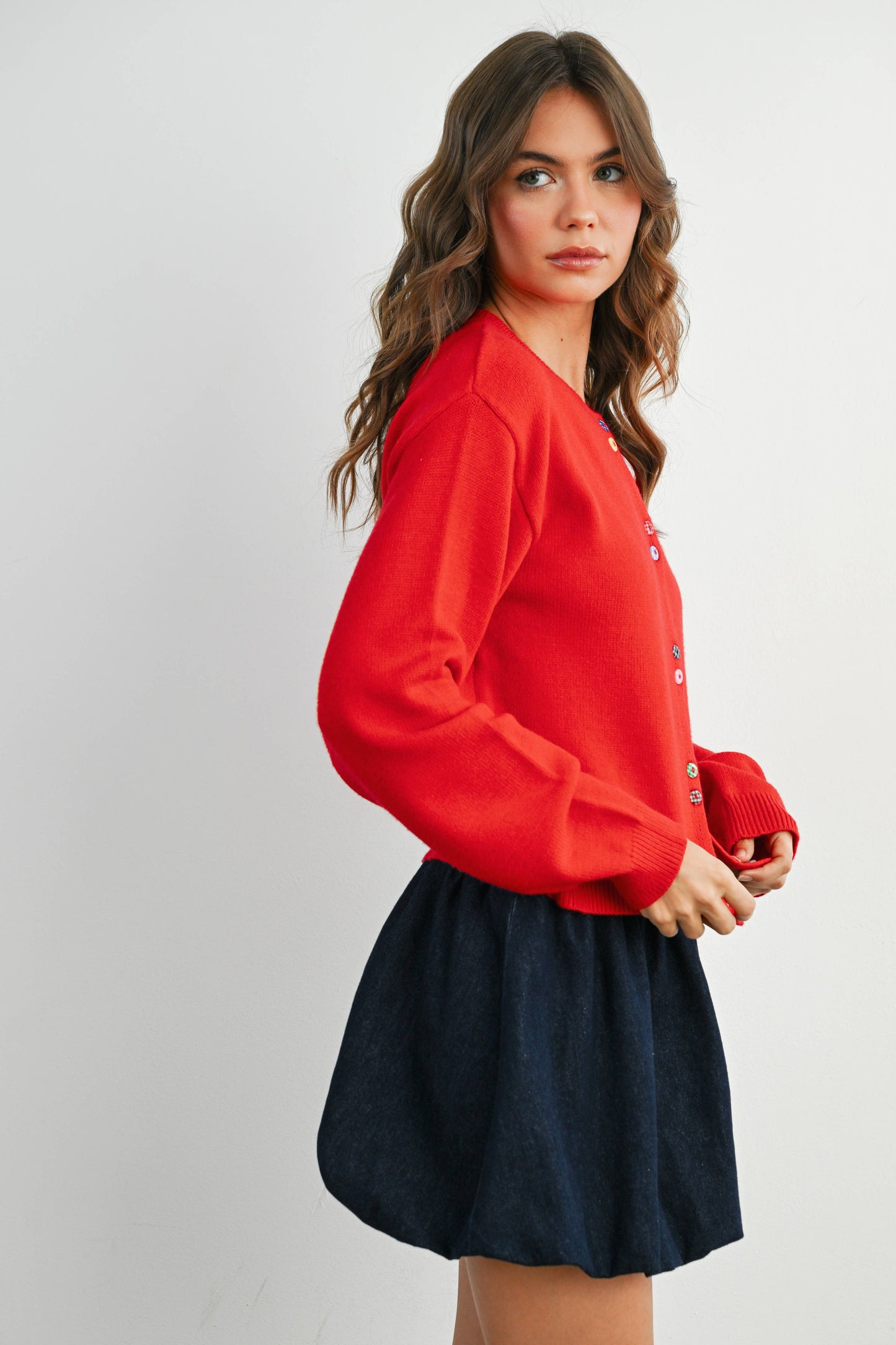 BUTTERMELON - Long Sleeve Buttoned Cropped Cardigan Sweater - BMC7906