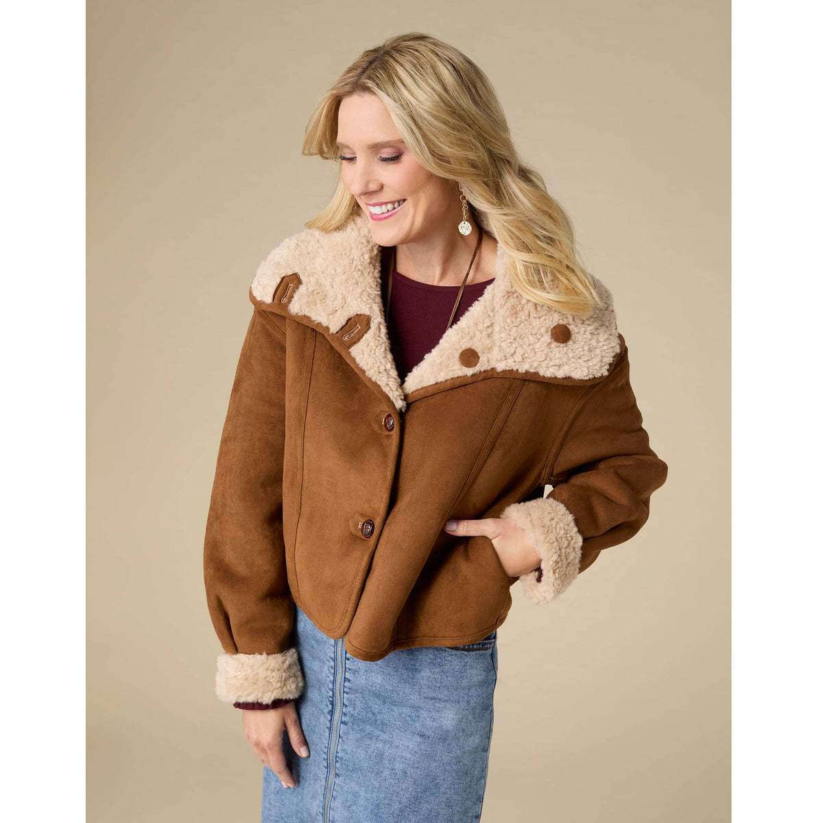 COCO + CARMEN - Harbor Reversible Curly Faux Lamb and Suede Jacket-Fall