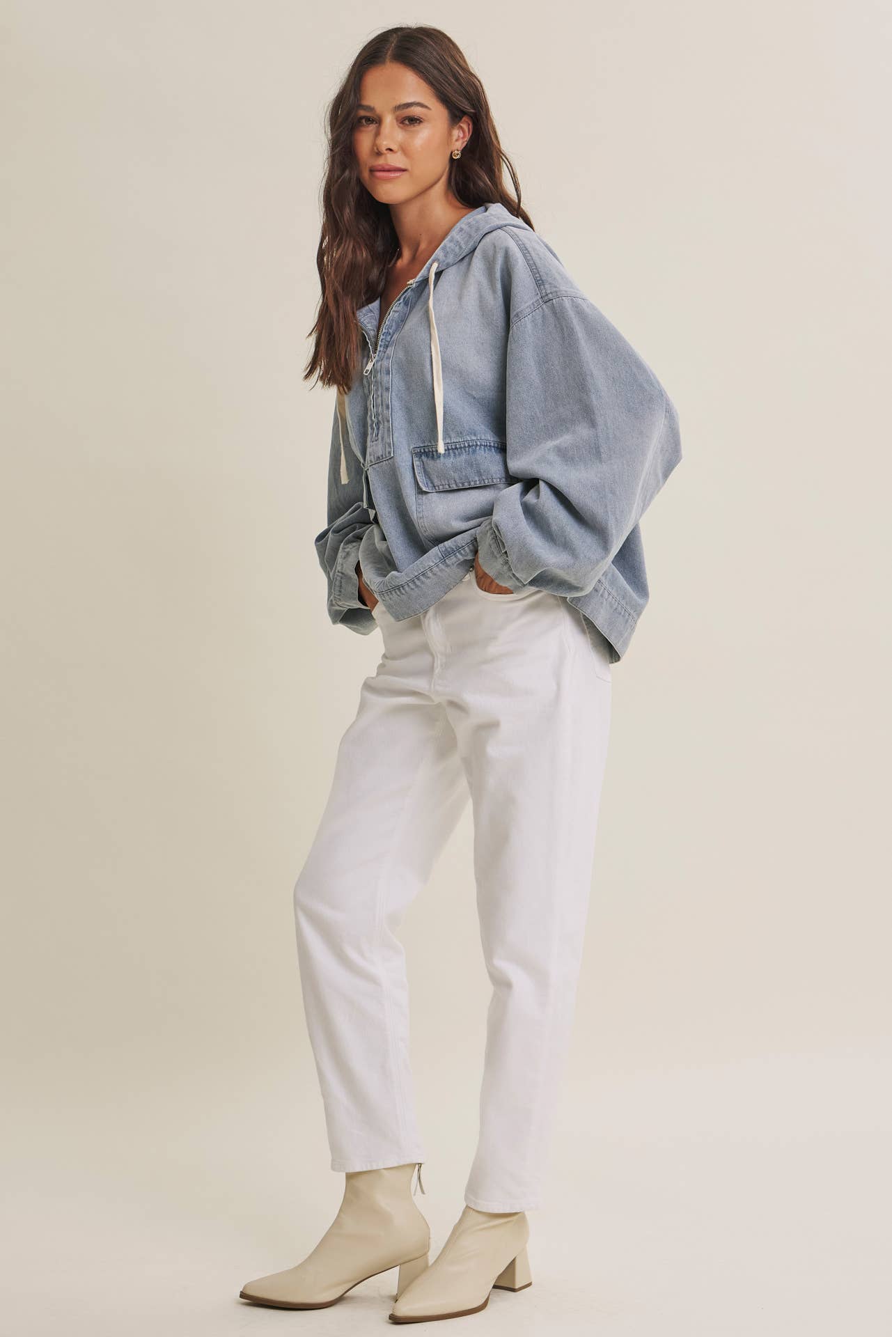 in february - CRAVING COMFORT MINERAL-WASHED DENIM HOODED PULLOVER