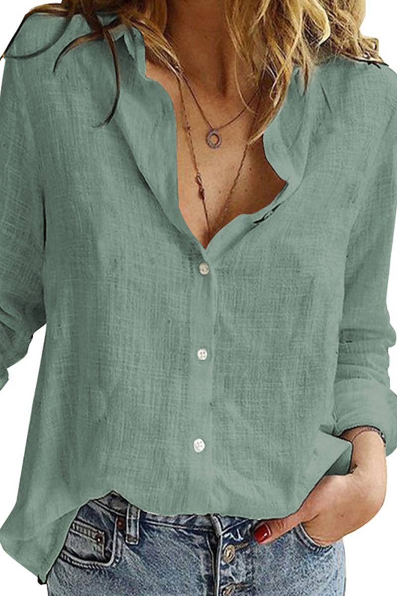 NINEXIS - CWTSTL1282_FALL LONG-SLEEVED LAPEL BUTTON-DOWN BLOUSE