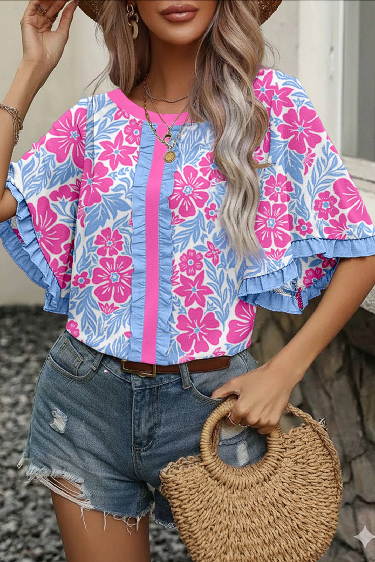 Little Daisy Closet - LDC Floral Printed Lace Decorative Top|S-4X