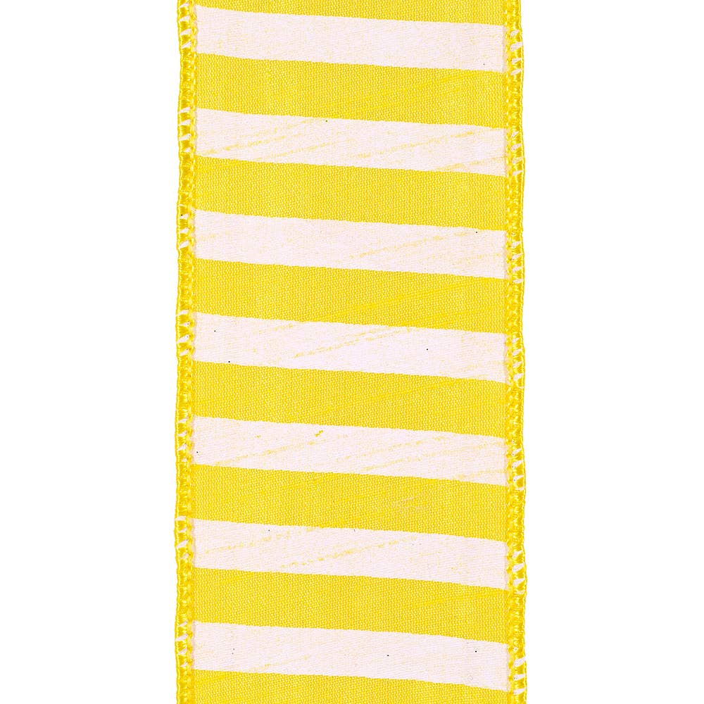 RELIANT RIBBON - Cabana Stripe  Horiz. Dupioni Lux Wired Edge, Sunshine 40F