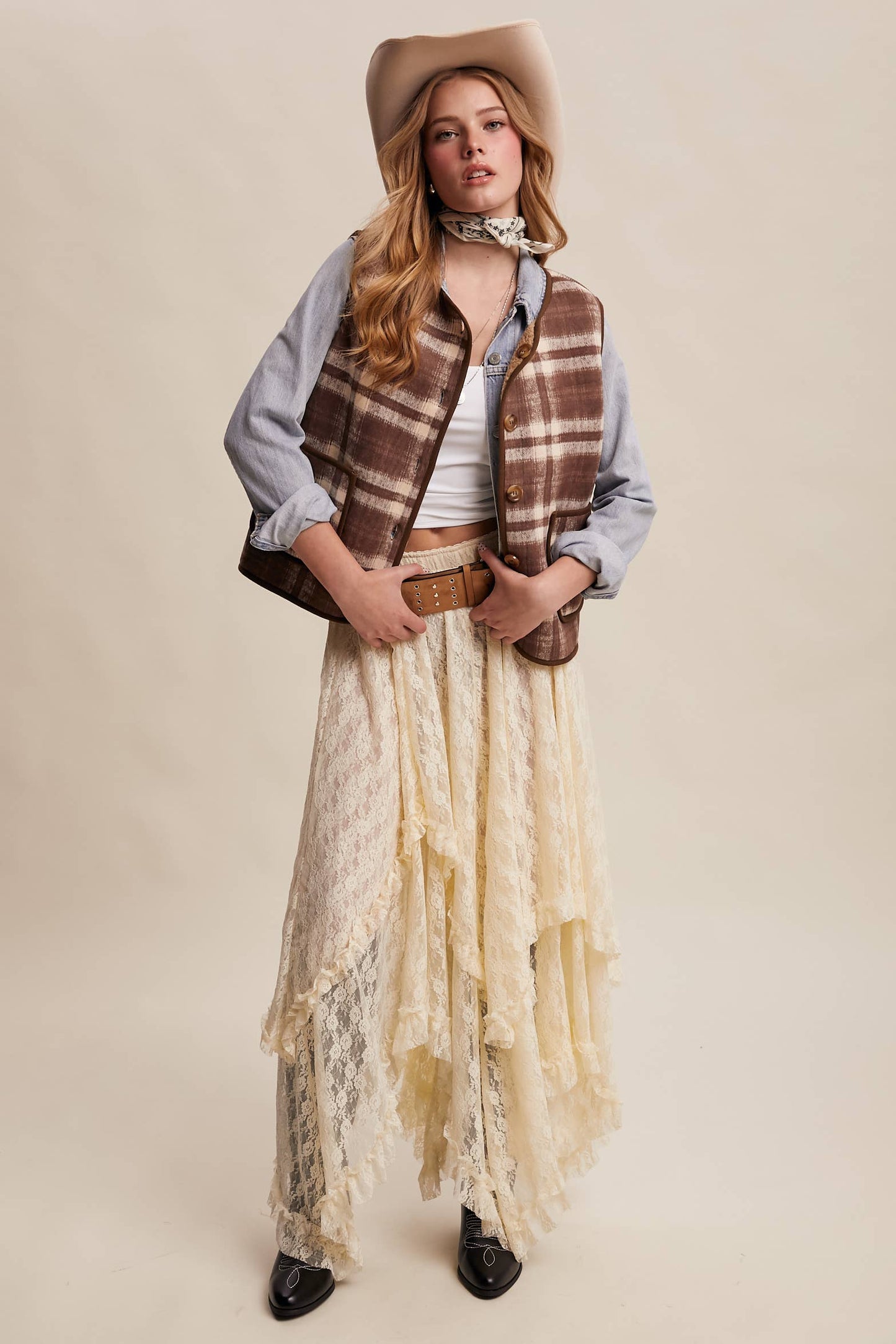 Listicle - Reversible Plaid Sherpa Vest LVT016