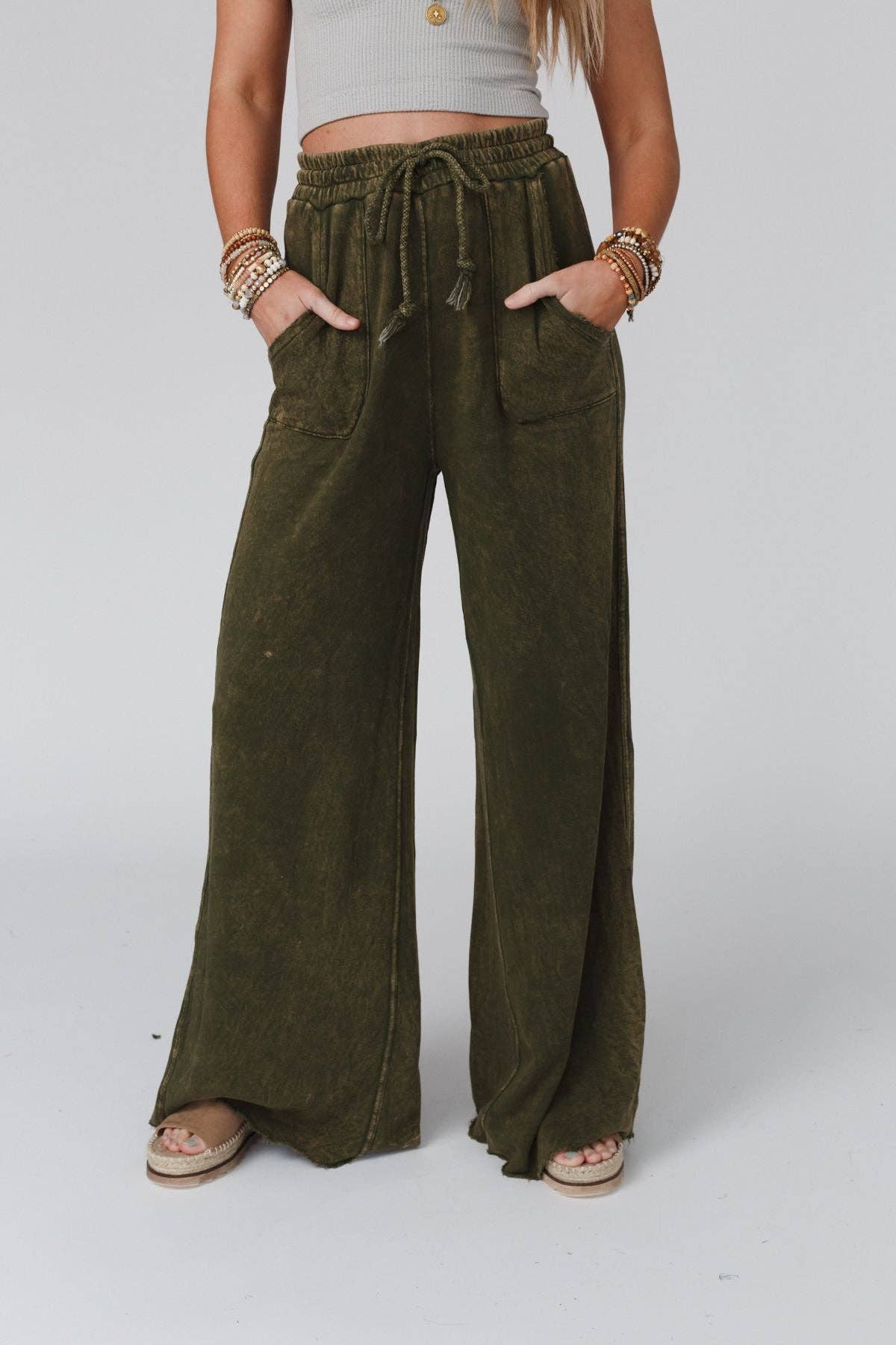 Pants-Three Bird Nest - Relaxing Robin Wide Leg Pant - New Olive