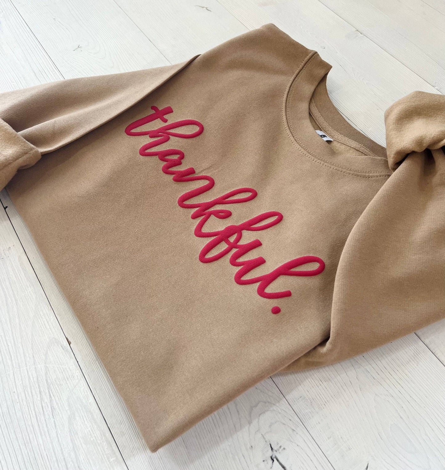 Up2ournecksinfabric - Embossed Thankful Oversized Sweatshirt