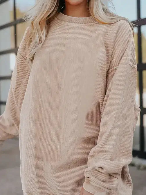 Lovesoft - Orange Long Sleeve Ribbed Corded Oversized Sweatshirt