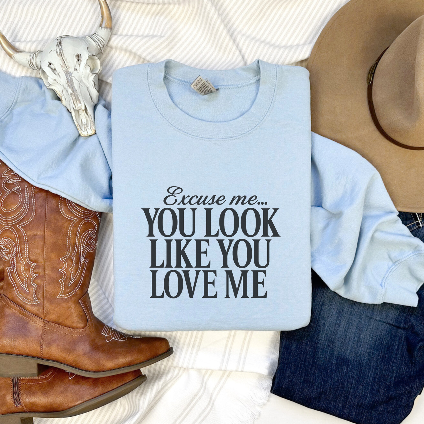 Trendznmore - Excuse Me Country Block Letter Crewneck Sweatshirt