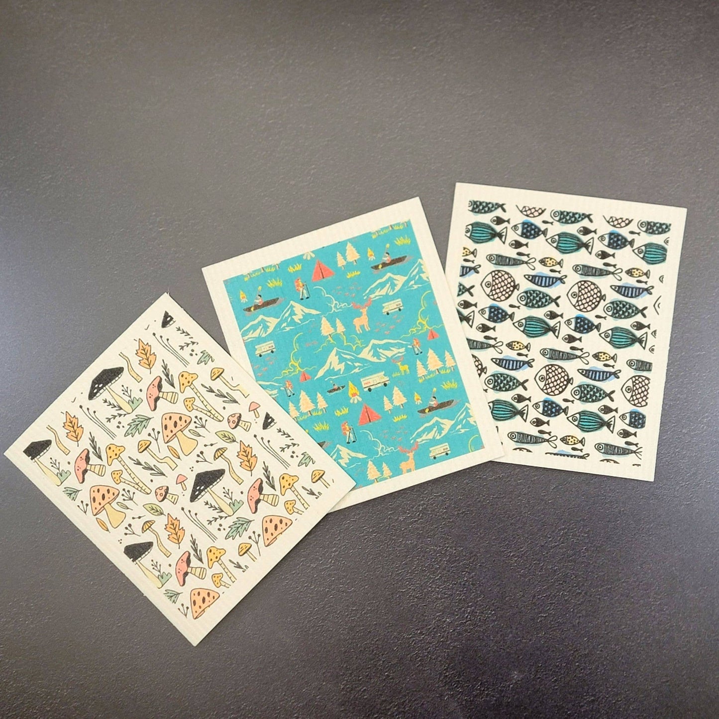 Driftless Studios - Summer Camping Collage Swedish Dishcloth - Sponge cloth
