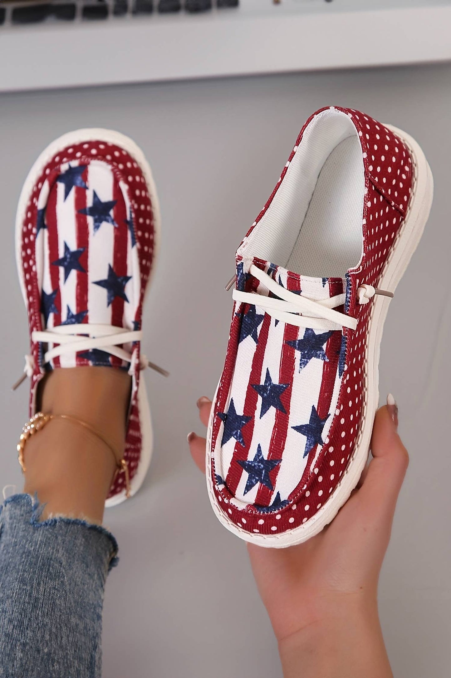Little Daisy Closet - LDC Polka Dot Stars and Stripes Independent Day Casual Shoes