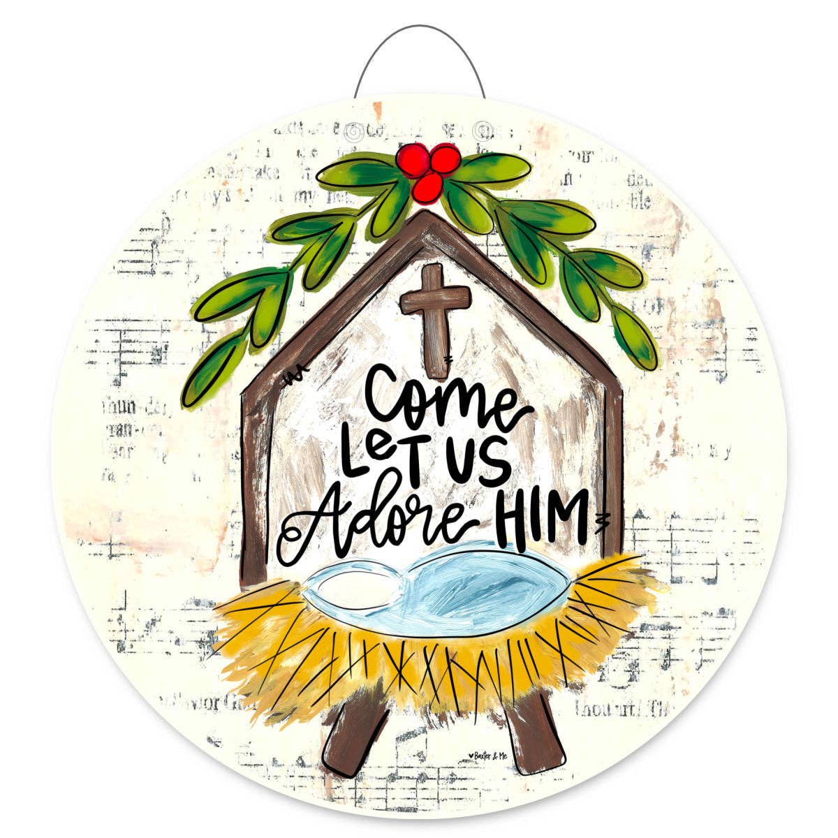 Baxter & Me - Come Let Us Adore Him Nativity Door Hanger