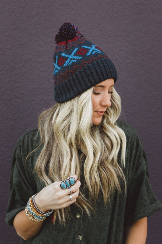 Three Bird Nest - Nili Pom Beanie - Blue Multi