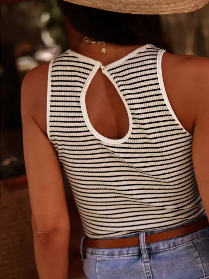 Lovesoft - Solid Color Striped Printed Ribbed Knit Sleeveless Top
