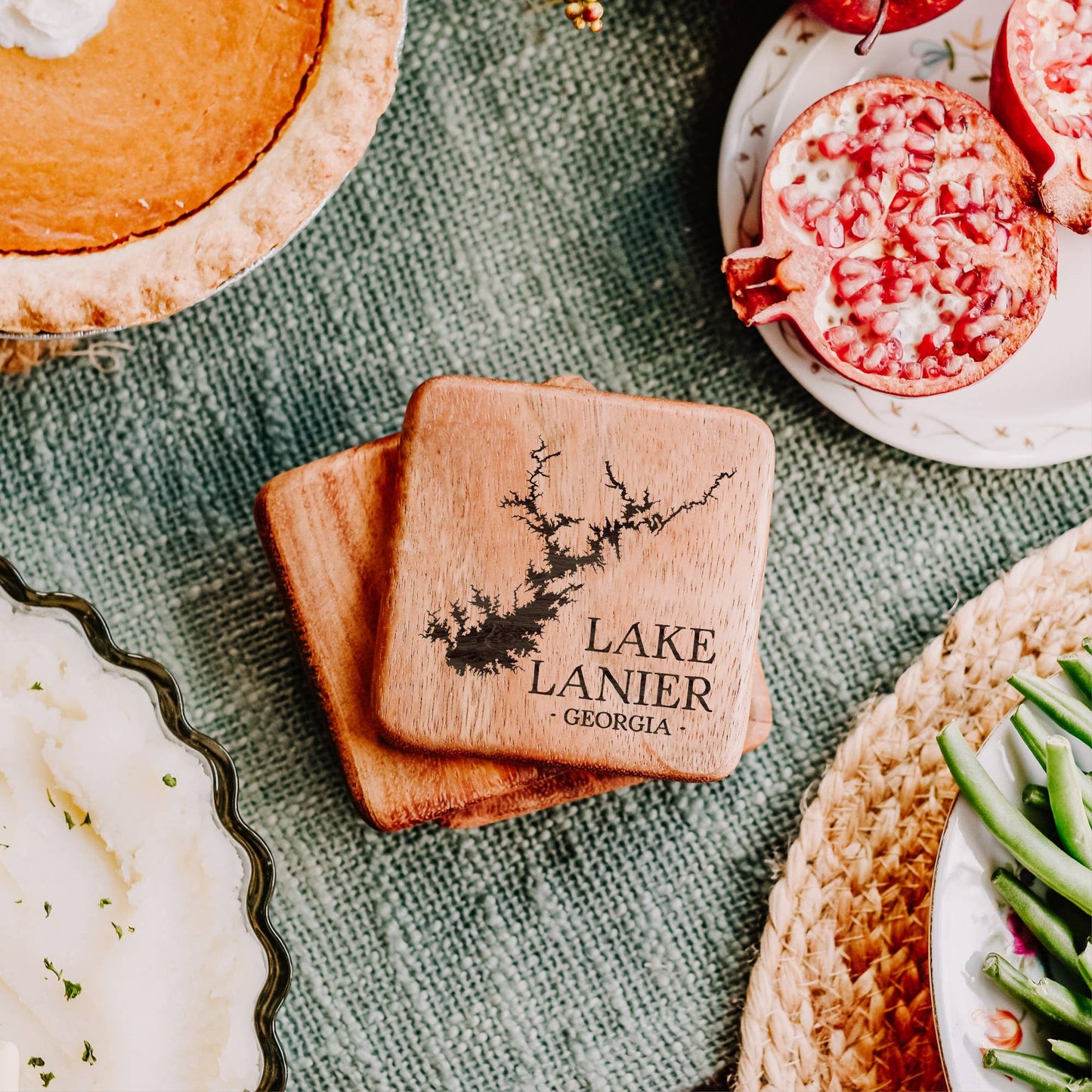 The Lillie Pad - Custom Lake Map Coasters  - Wood Walnut Coasters Set of 4