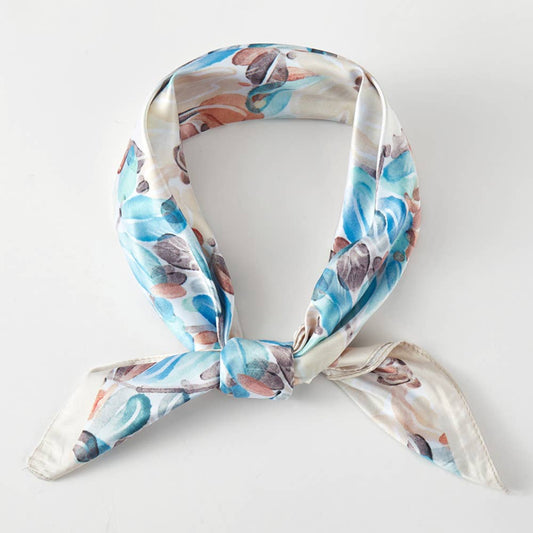 Sensibling Corp. - Watercolor Floral Printed Square Silky Satin Bandana Scarf
