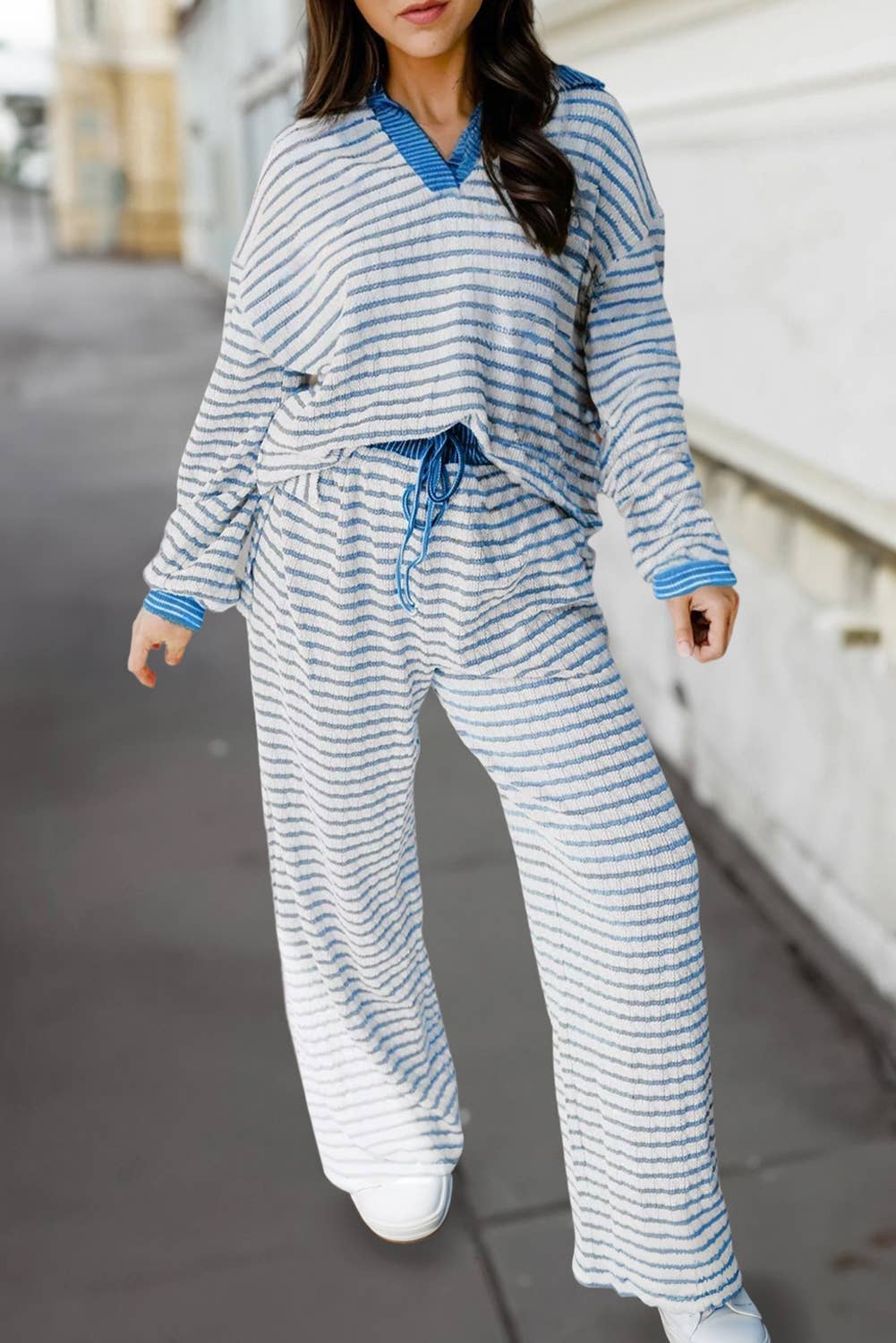 Aapparella - Stripe Collared Pullover & Drawstring Pants Set | S-XL
