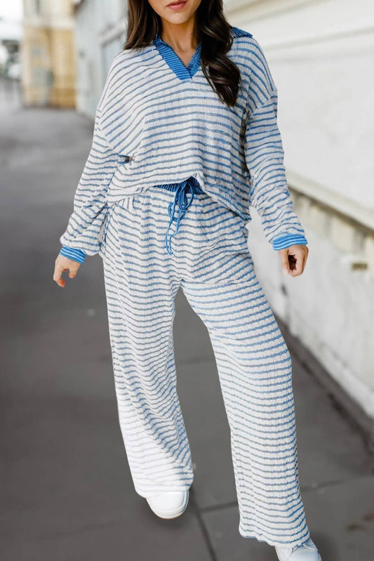 Aapparella - Stripe Collared Pullover & Drawstring Pants Set | S-XL