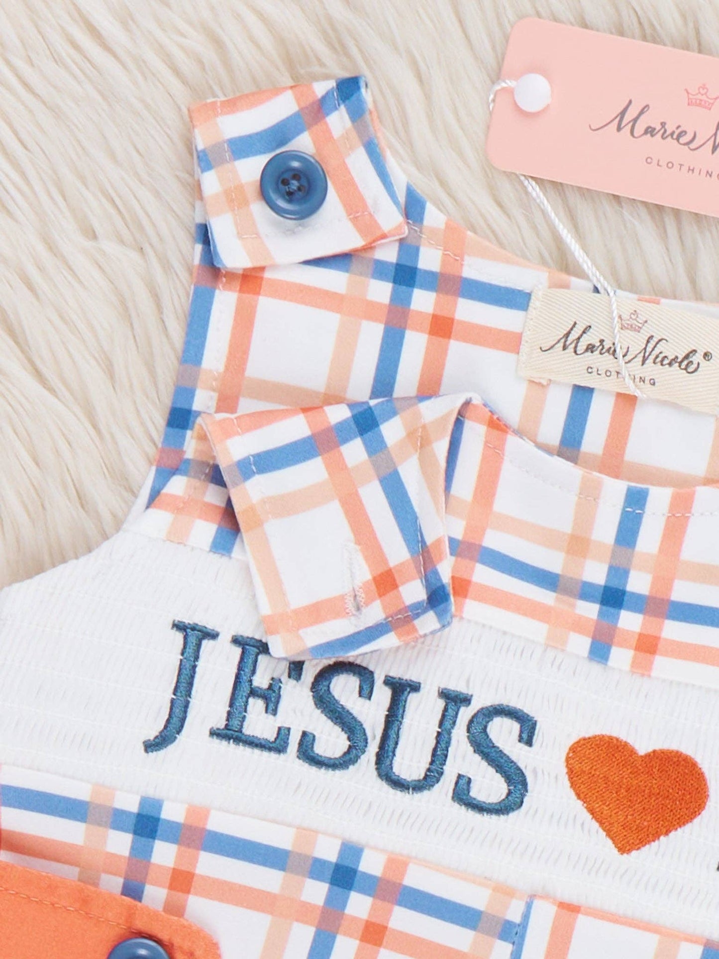 Marie Nicole Clothing - Graceful Plaid "Jesus Loves Me" Romper
