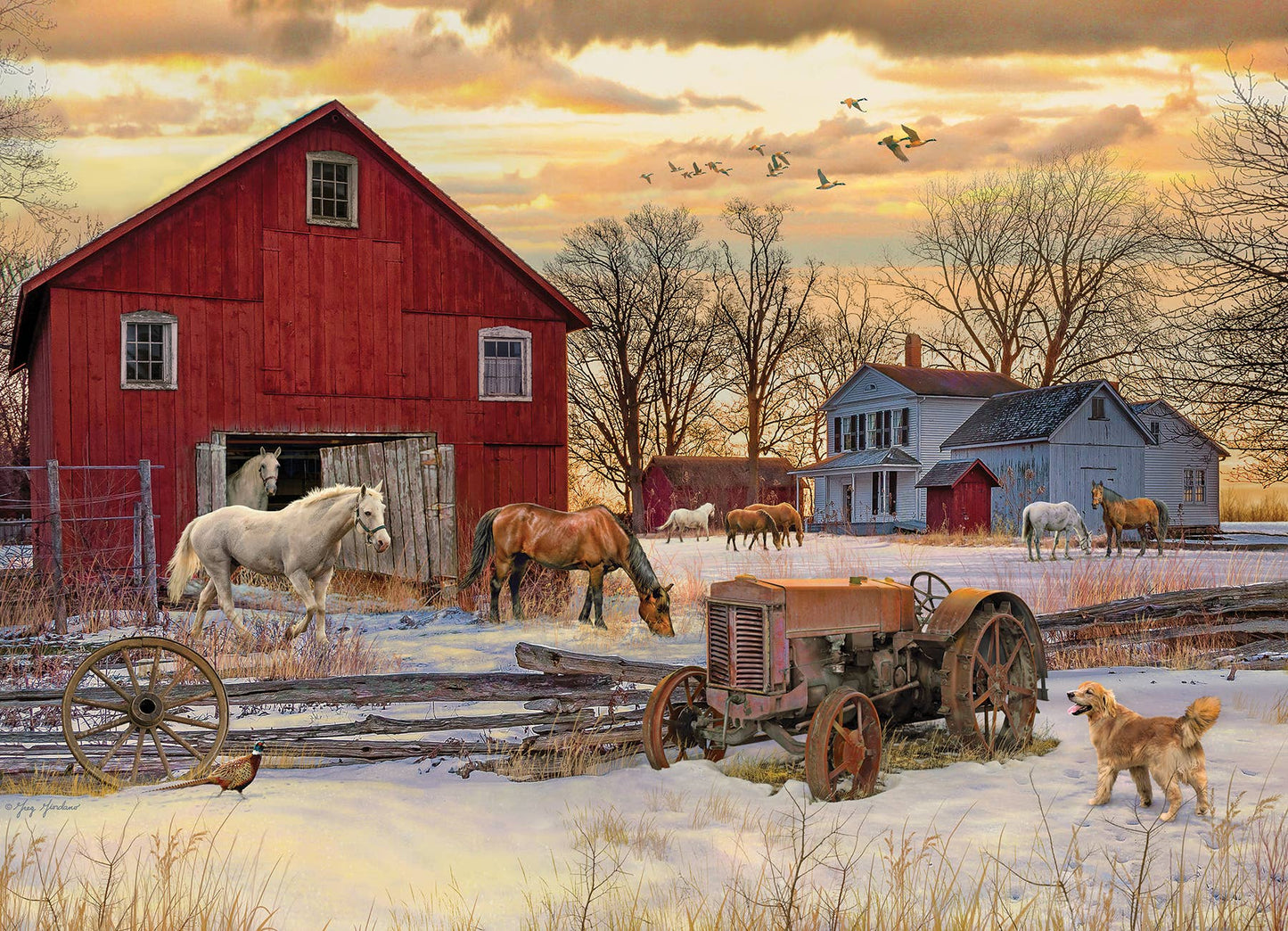 Outset Games and Cobble Hill Puzzles - Winter on the Farm 1000pc puzzle