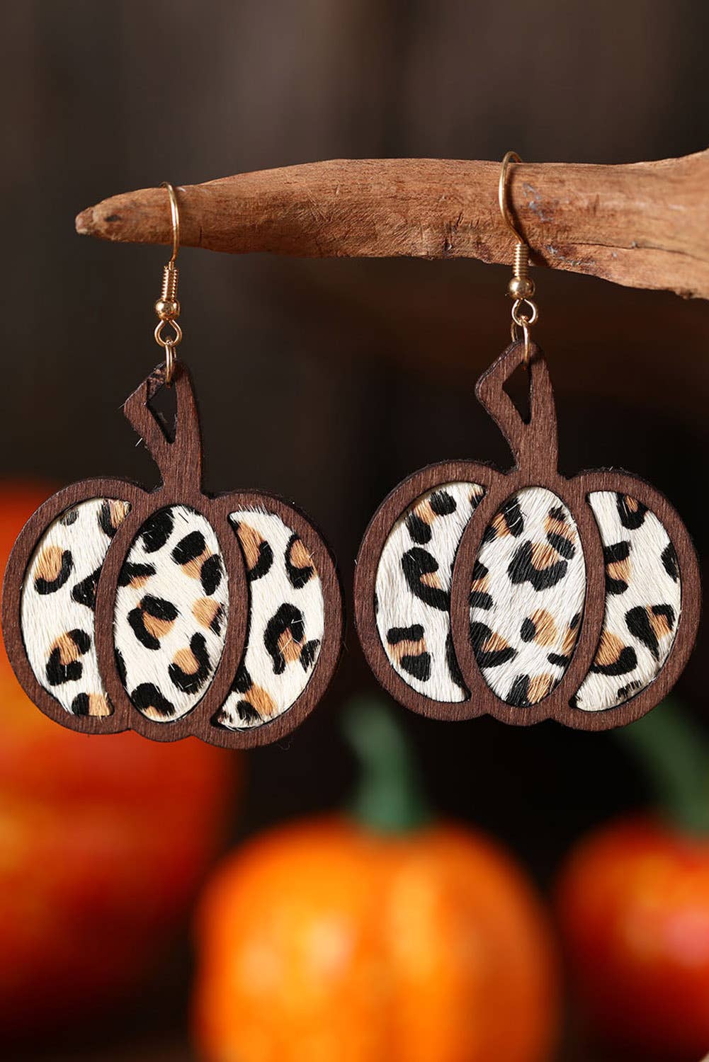 Aapparella - 100%Wood Leopard Pumpkin Shape Dangle Earrings