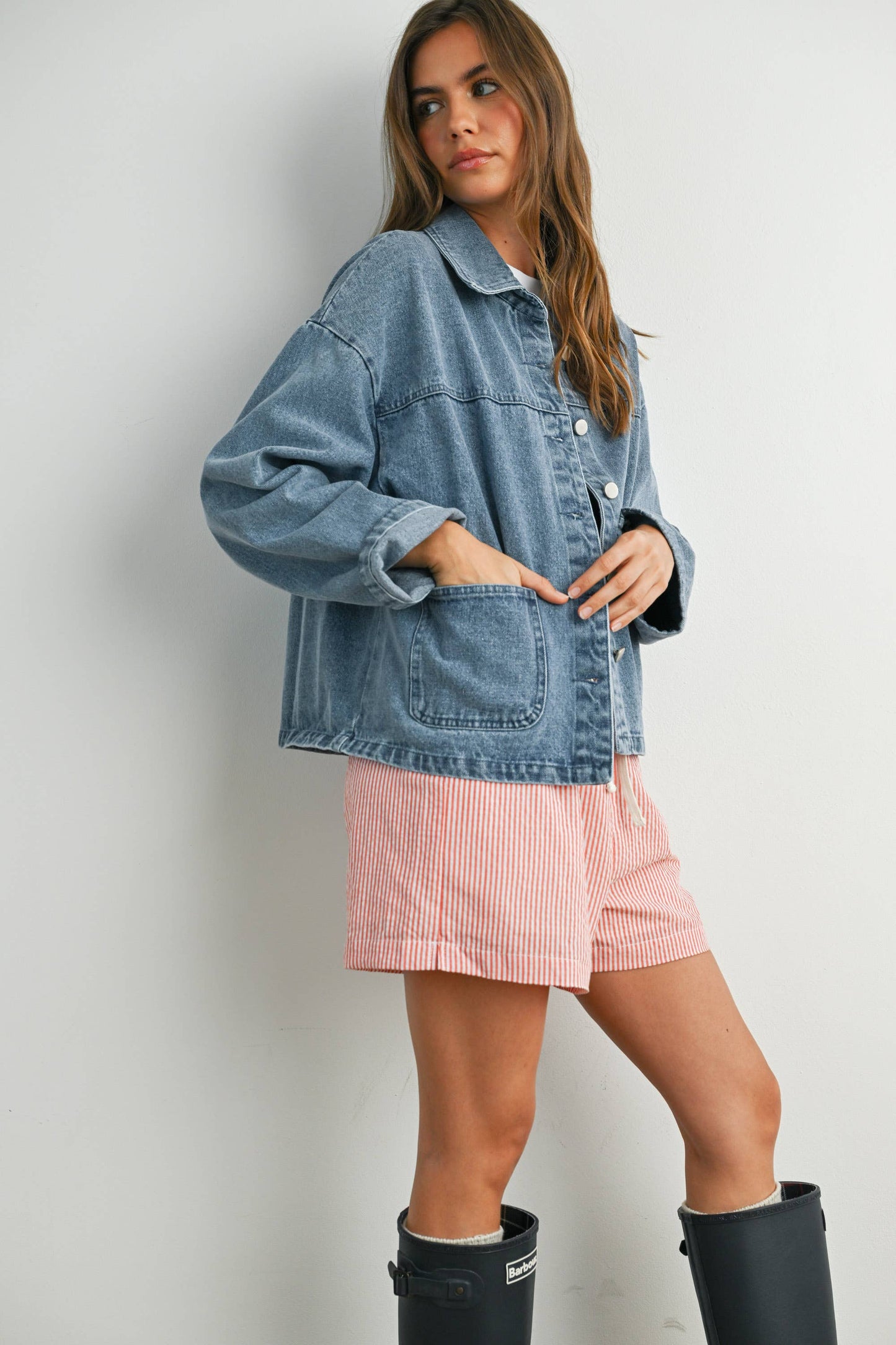 BUTTERMELON - Button-Down Jacket with Shirt Collar and Pockets - BMJ7821