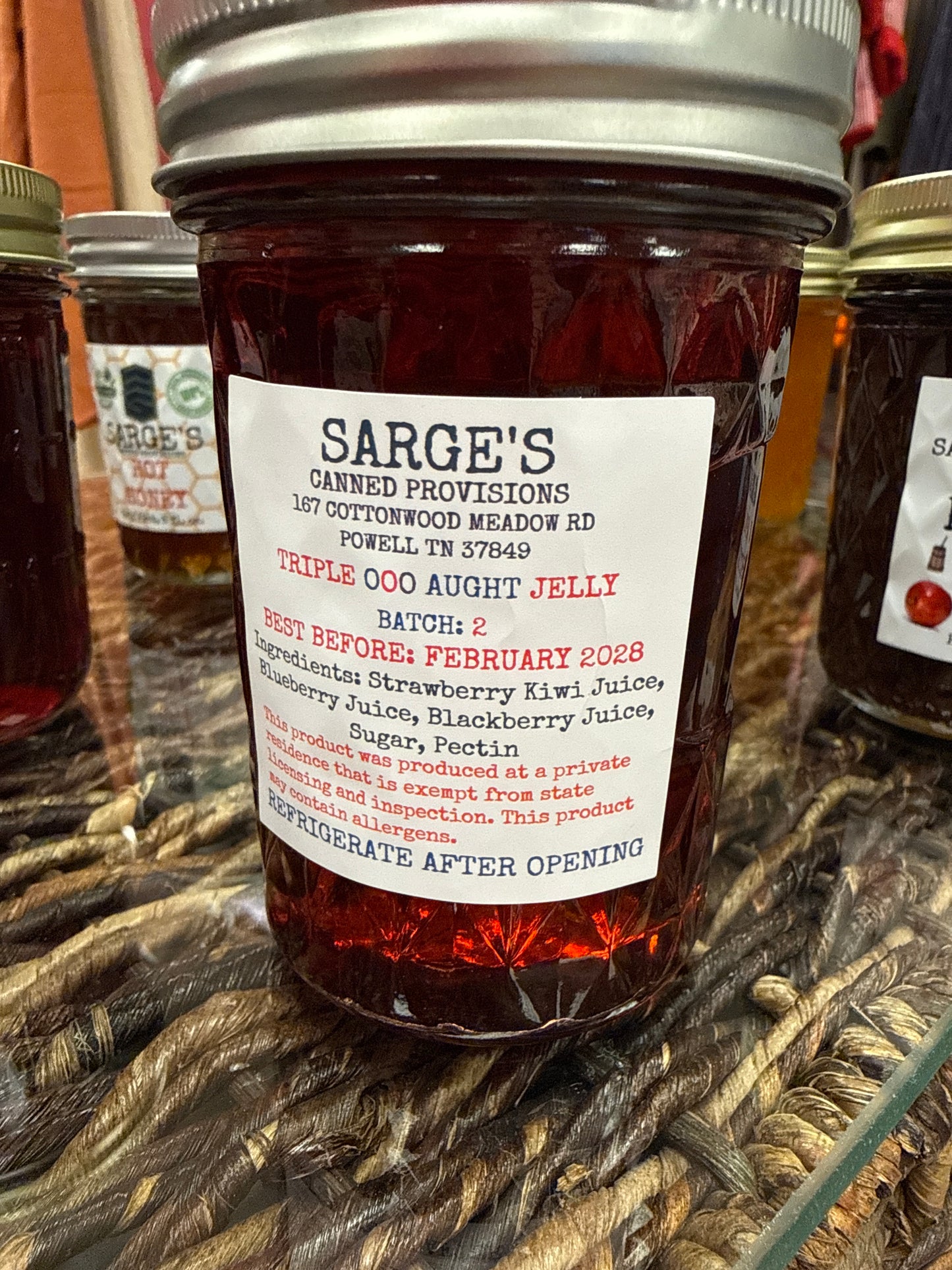 Sarge’s jelly, jam, hot honey and apple butter