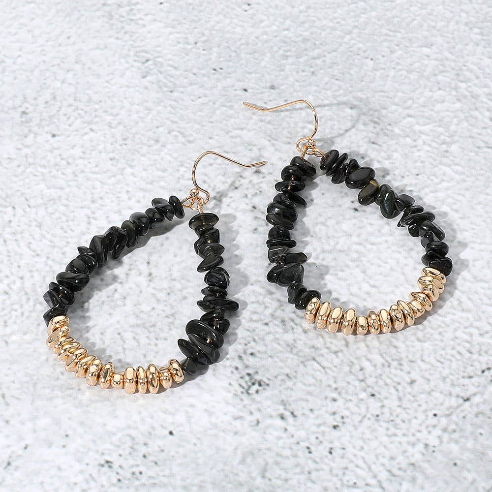 Sensibling Corp. - Natural Stone Metal Beaded Teardrop Dangle Earrings