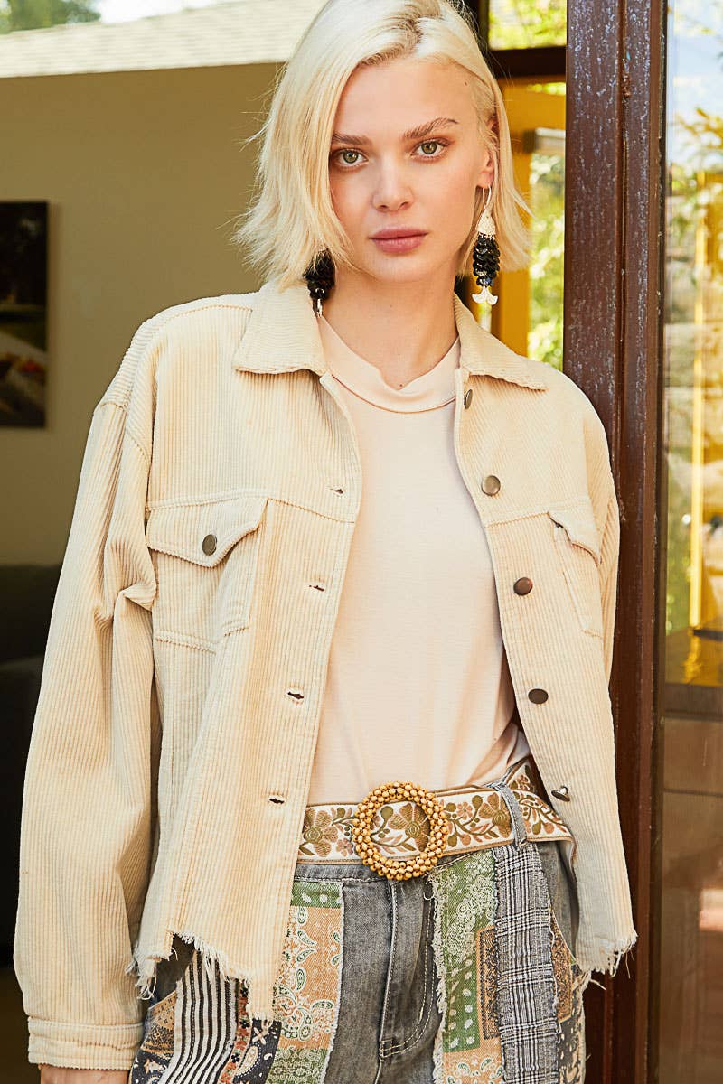Pol Clothing - Pocket Front Button Down Corduroy Trucker Jacket SALE
