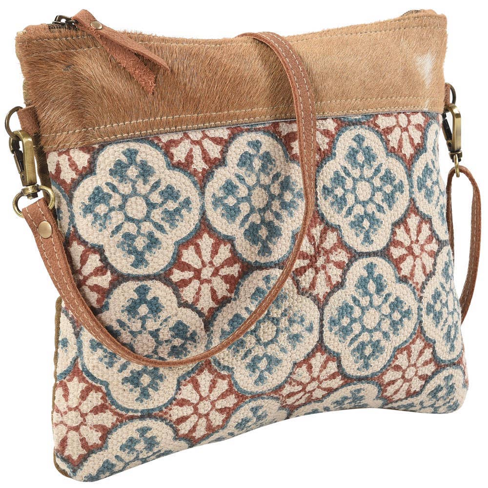 Clea Ray Canvas Bags & Clothing - Crossbody With Brown Tones Canvas Rug And Fur