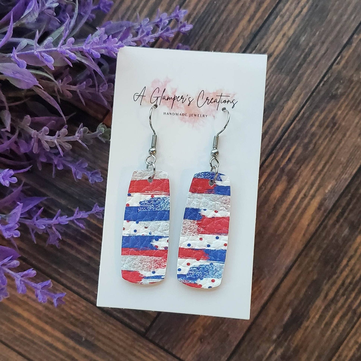 A Glamper's Creations LLC - Red, White & Blue Brushstroke Mini Bar Leather Earrings