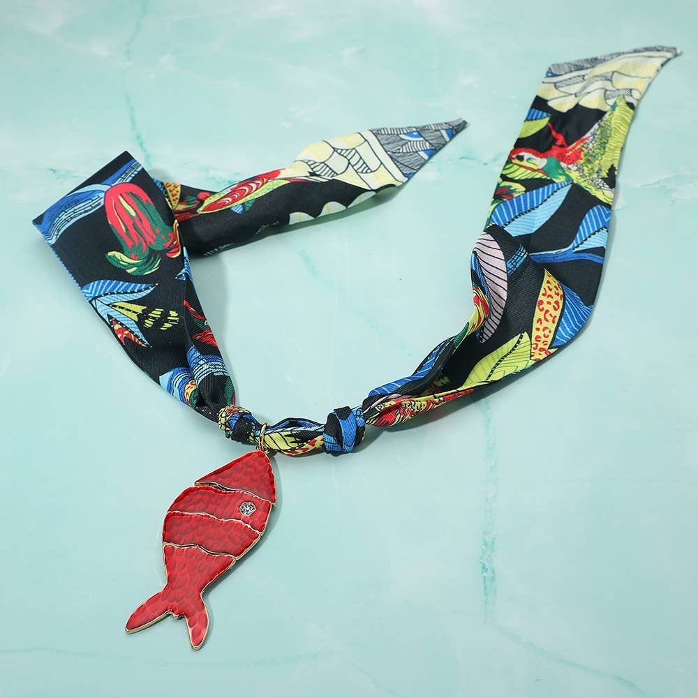 Sensibling Corp. - Bold Enamel Fish Pendant Statement Scarf Necklace