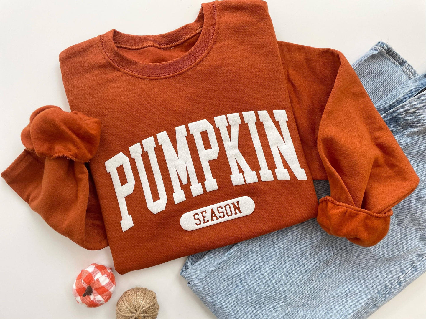 Up2ournecksinfabric - Embossed Fall Pumpkin Season Crewneck Sweatshirt