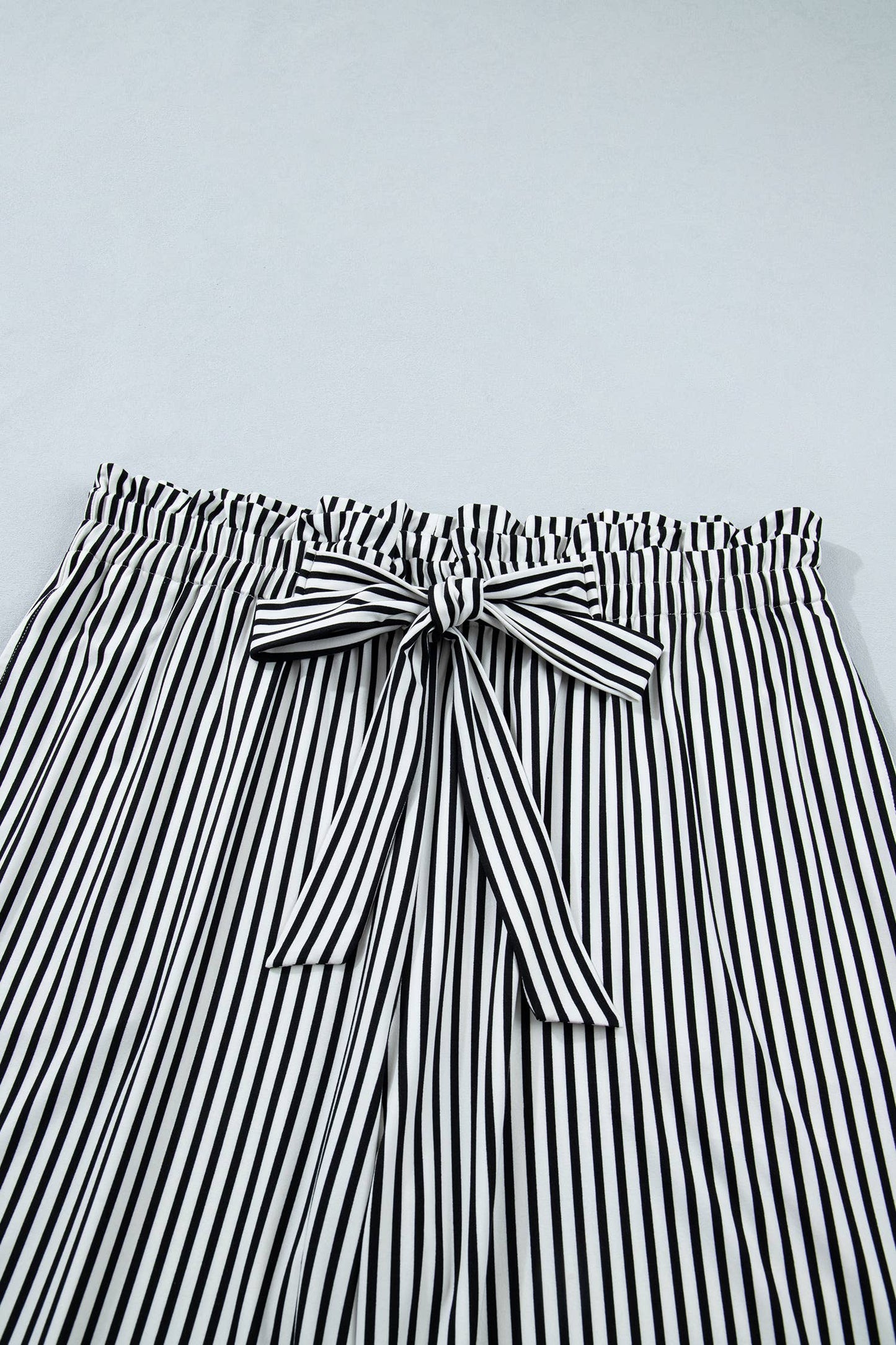 1 the Woman - Elastic Waist Pants Striped Wide Leg Trousers w/ Side Pocket