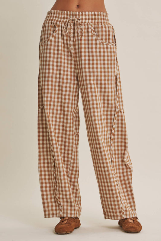 in february - EASY DAY RELAXED GINGHAM COTTON BARREL LEG PANTS