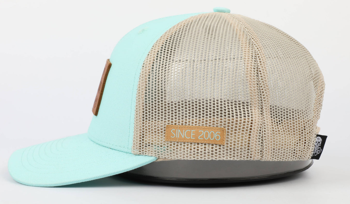 SALT WATER SOUL - Leather Patch Aqua Trucker Mesh Snapback Hat