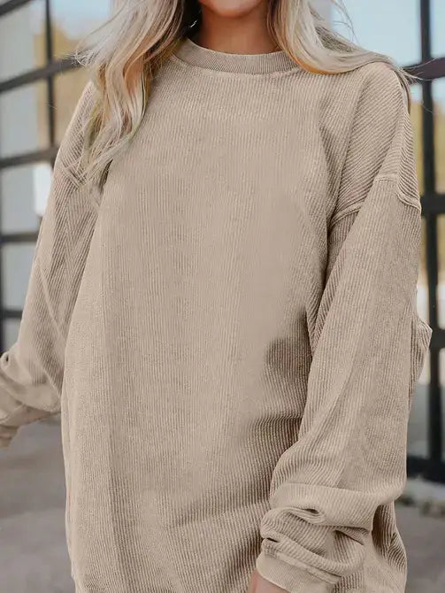 Lovesoft - Orange Long Sleeve Ribbed Corded Oversized Sweatshirt