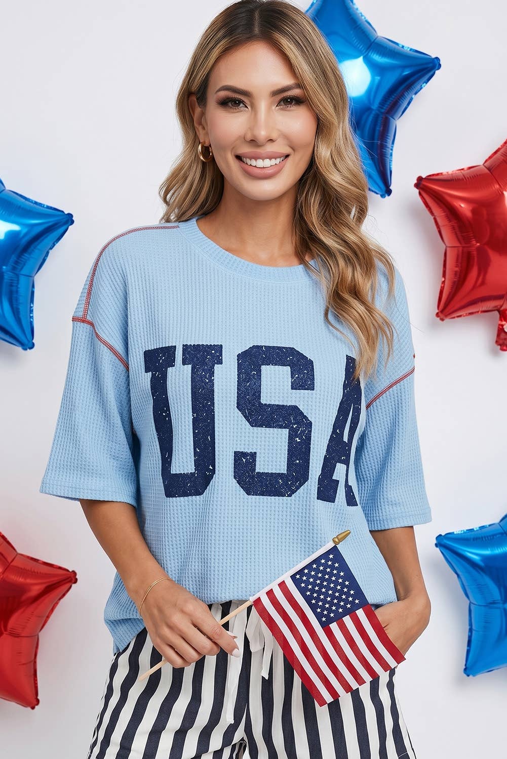 Little Daisy Closet - LDC 4th of July USA Graphic Half Sleeve Ribbed Top | S-4X