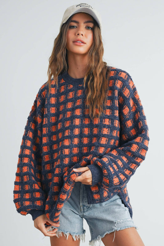 BUTTERMELON - Checkered Oversized Sweater - BMW7419