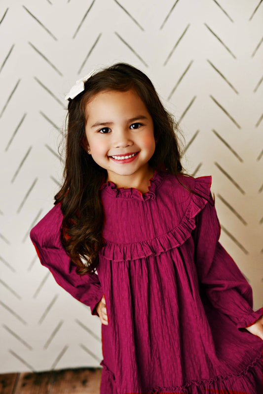 Wren & James - Girls Annie Plum Colored Ruffle Long Sleeve Fall Dress