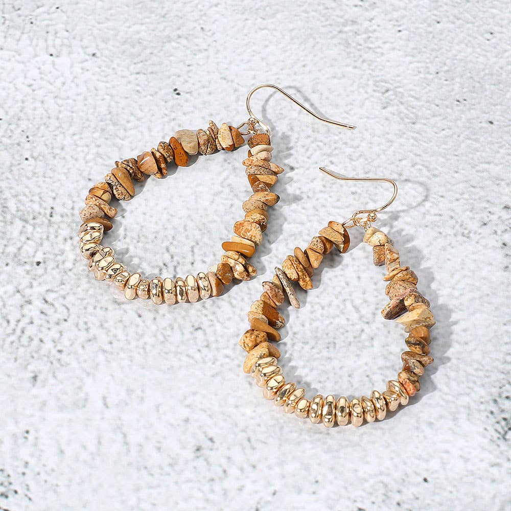Sensibling Corp. - Natural Stone Metal Beaded Teardrop Dangle Earrings