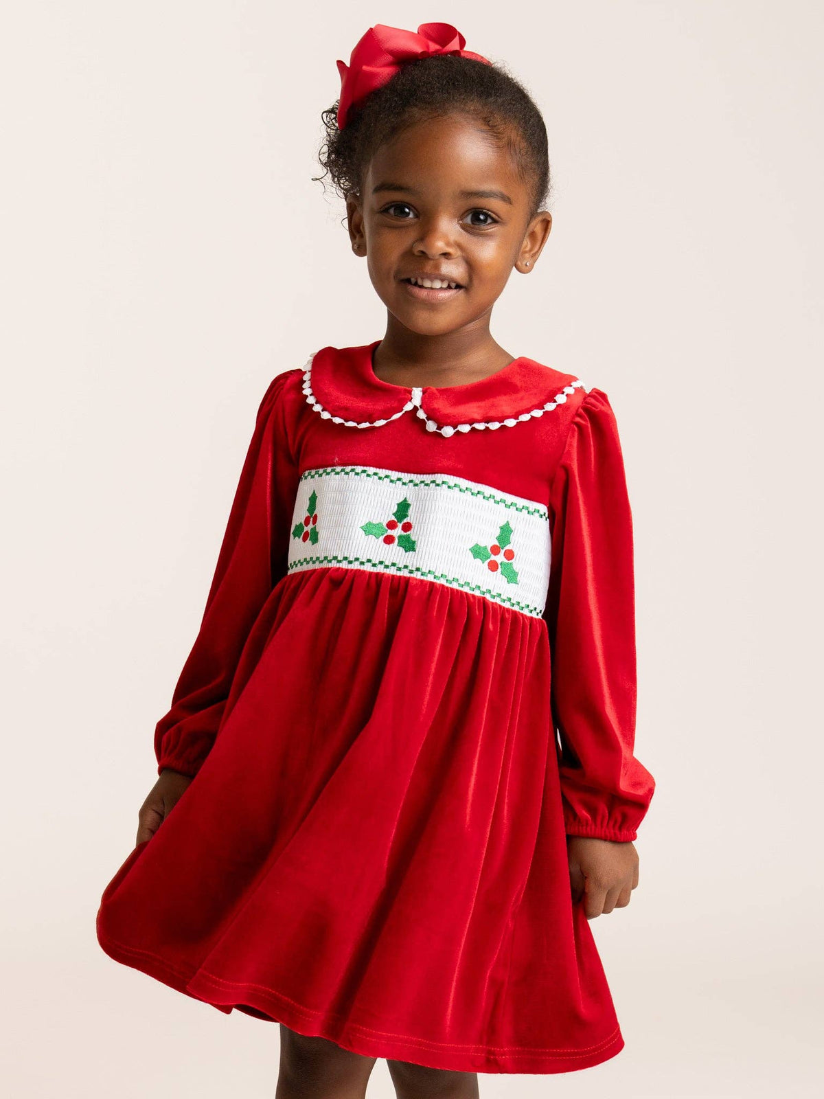 Marie Nicole Clothing - Ruby Smocked Holly Velvet Dress