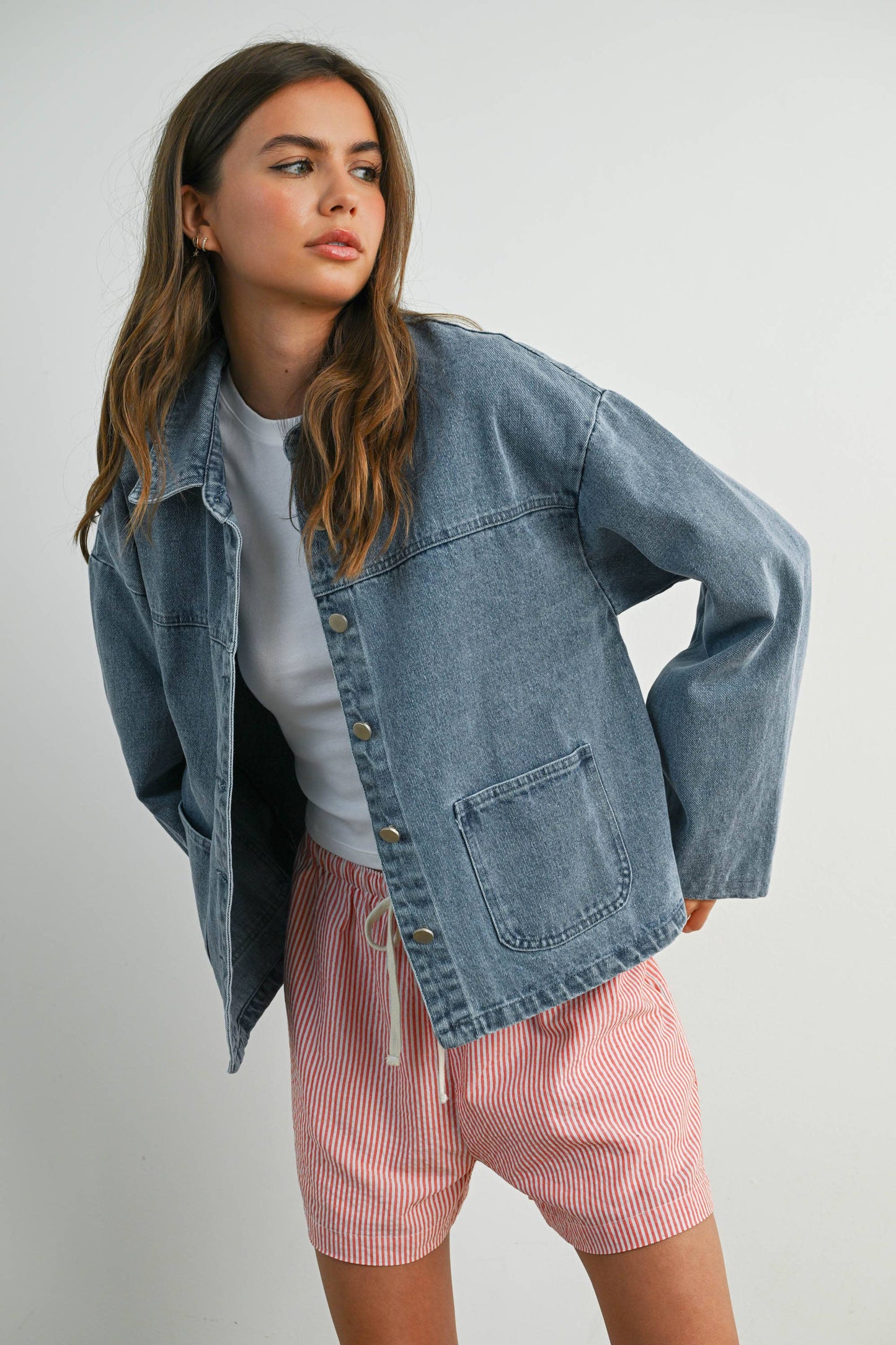 BUTTERMELON - Button-Down Jacket with Shirt Collar and Pockets - BMJ7821