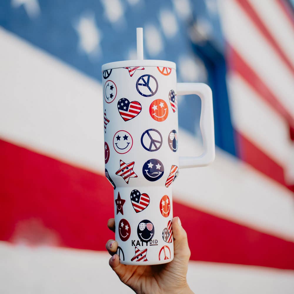Katydid - America Star, Peace & Happy Face 38 Oz Tumbler w/ Handle