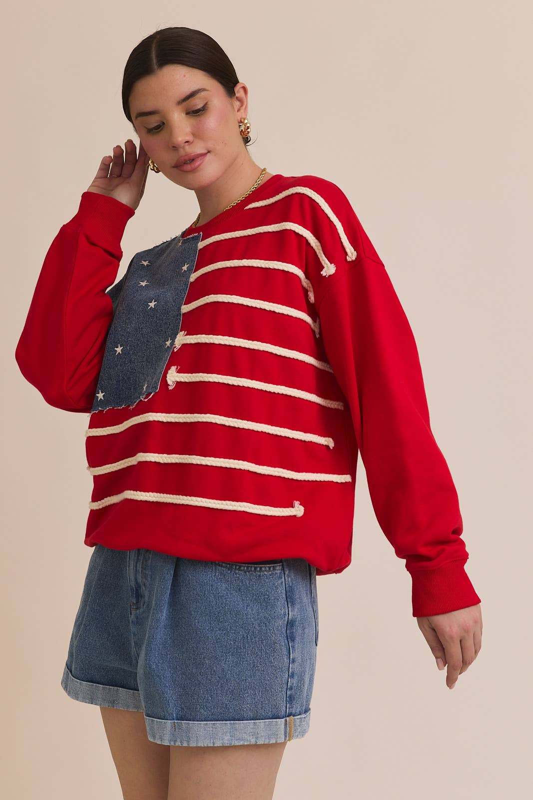 GILLI - CREW NECK LONG SLEEVE "USA FLAG" NOVELTY SWEATSHIRT