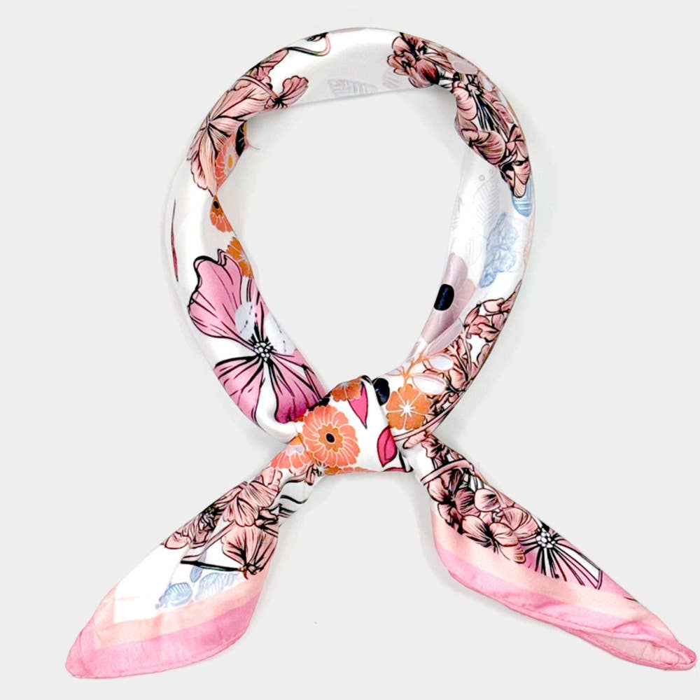 Sensibling Corp. - Earthy Floral Garden Printed Square Silky Satin Scarf