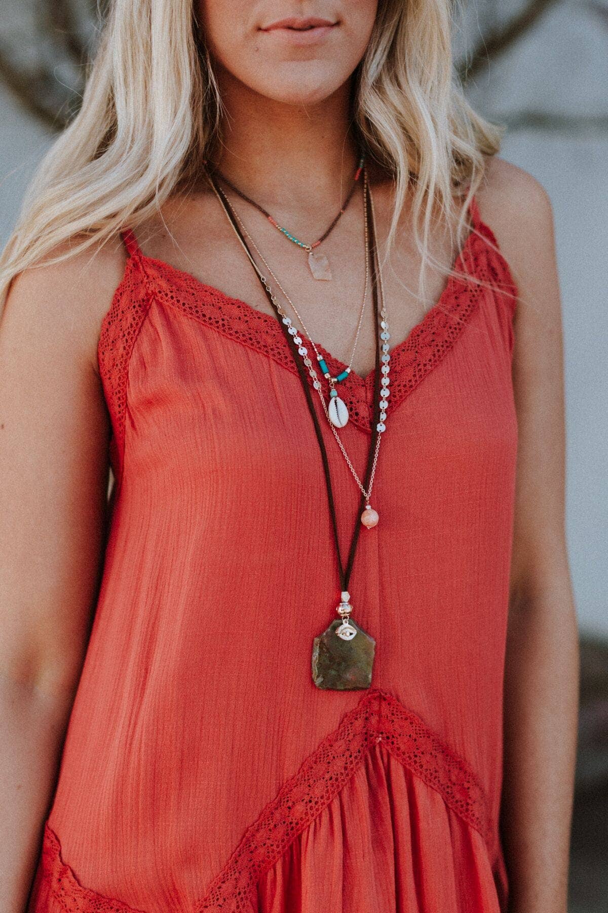 Three Bird Nest - Giselle Stone and Shell Boho Necklace - Turquoise