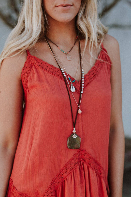 Three Bird Nest - Giselle Stone and Shell Boho Necklace - Turquoise