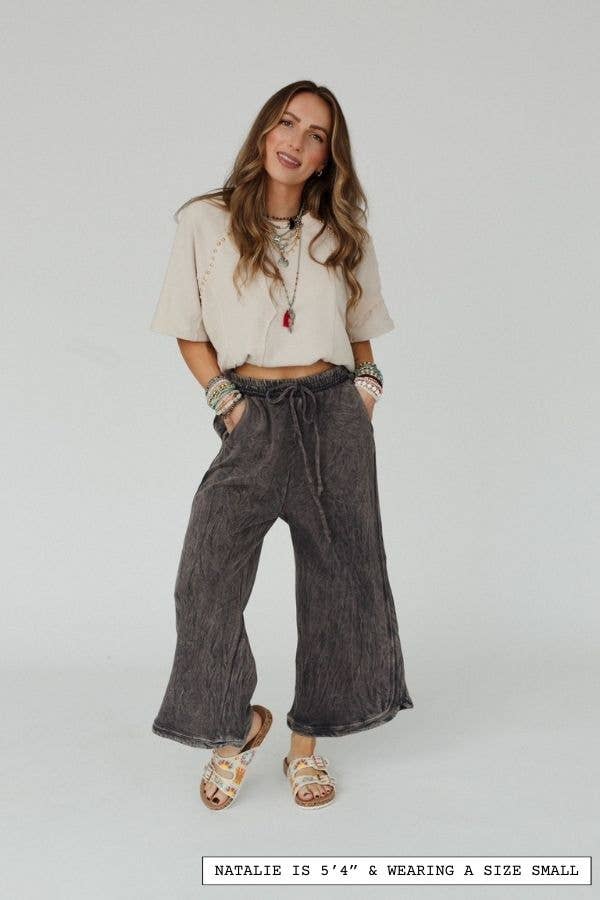 Three Bird Nest - So Comfy Wide Leg Pant Petite Length - New Charcoal