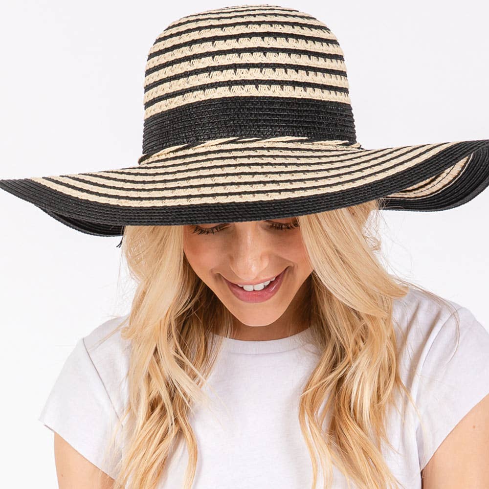 Sensibling Corp. - Striped Pattern Wide Brim Floppy Sun Hat