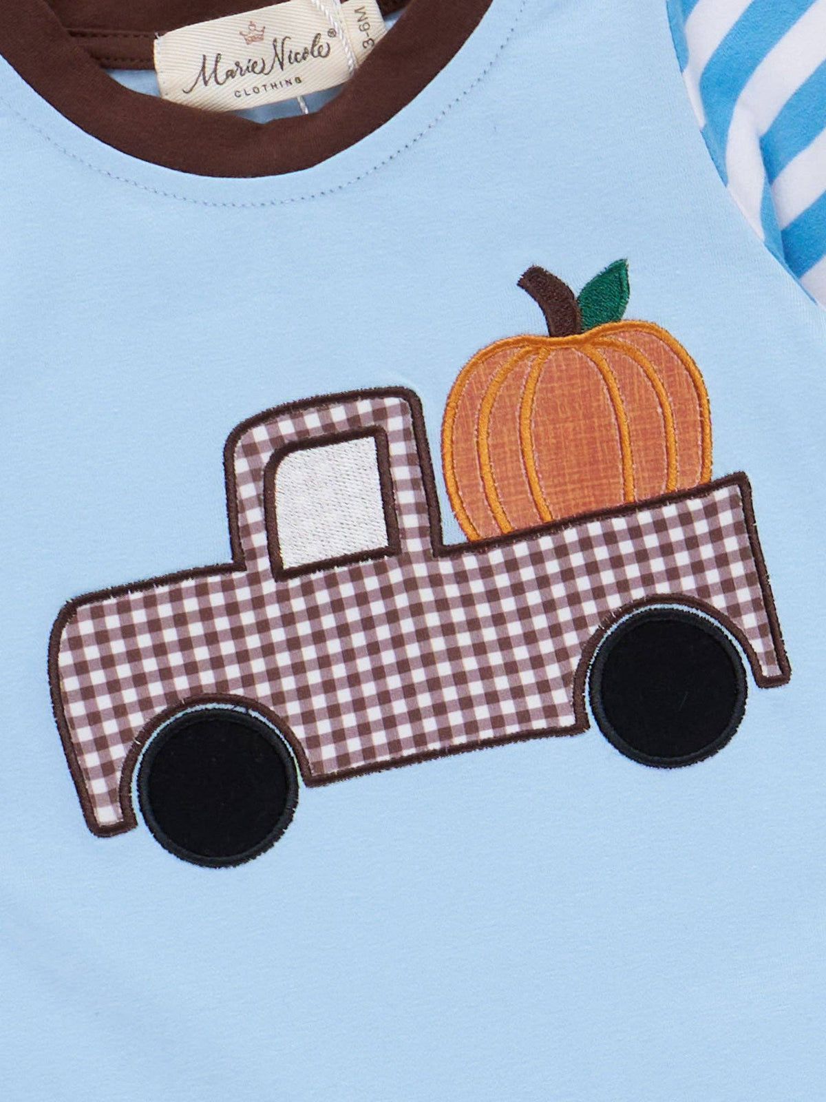 Marie Nicole Clothing - Pumpkin Pick Up Embroidered Striped Romper